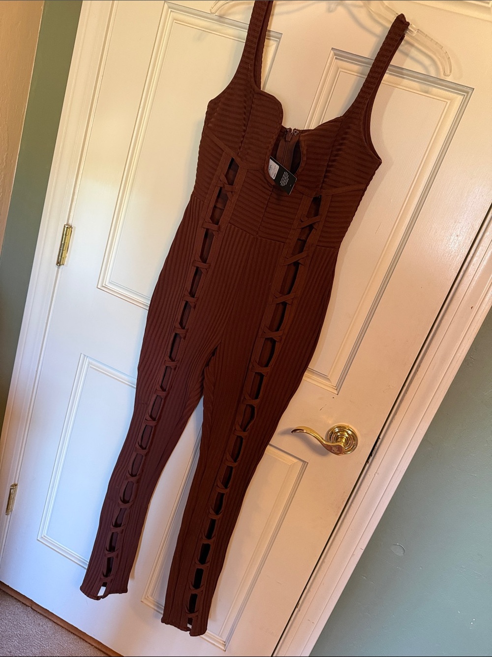 Fashion Nova Chocolate Brown Ribbed Cutout Jumpsuit